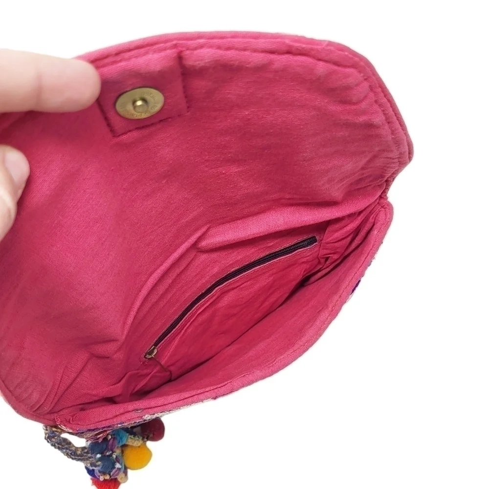 Colorful boho envelope purse bag pom pom embroidery